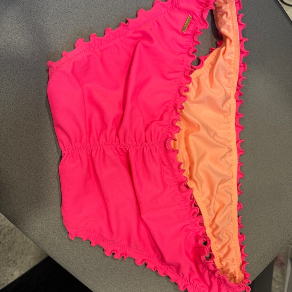 Victoria's Secret Pink and Orange Ruffle Scrunch Butt Bikini Bottom